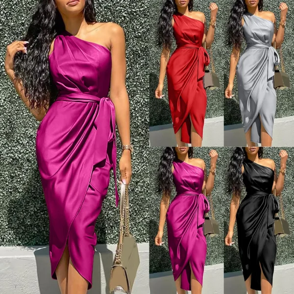 Elegant Women Solid Split Long Party Dresses - Image 5