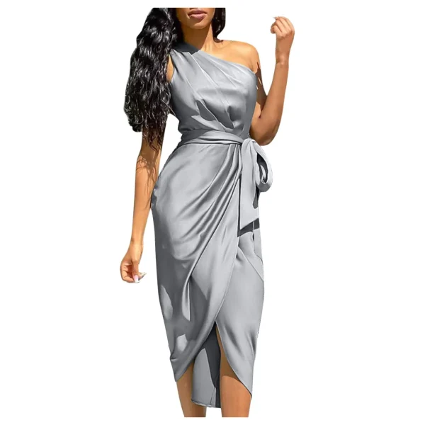 Elegant Women Solid Split Long Party Dresses - Image 4