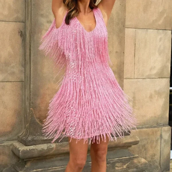 Party Pink Tassel Mini Y2k Dress