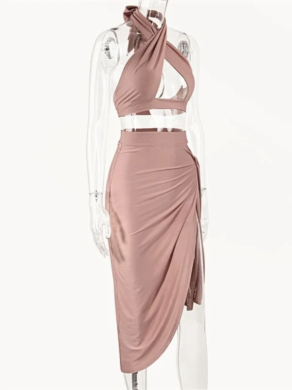 Sexy Cross Bandage Hollow Out Thigh-high Split Slim Bodycon Dress - Image 5