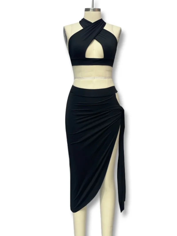 Sexy Cross Bandage Hollow Out Thigh-high Split Slim Bodycon Dress - Image 3