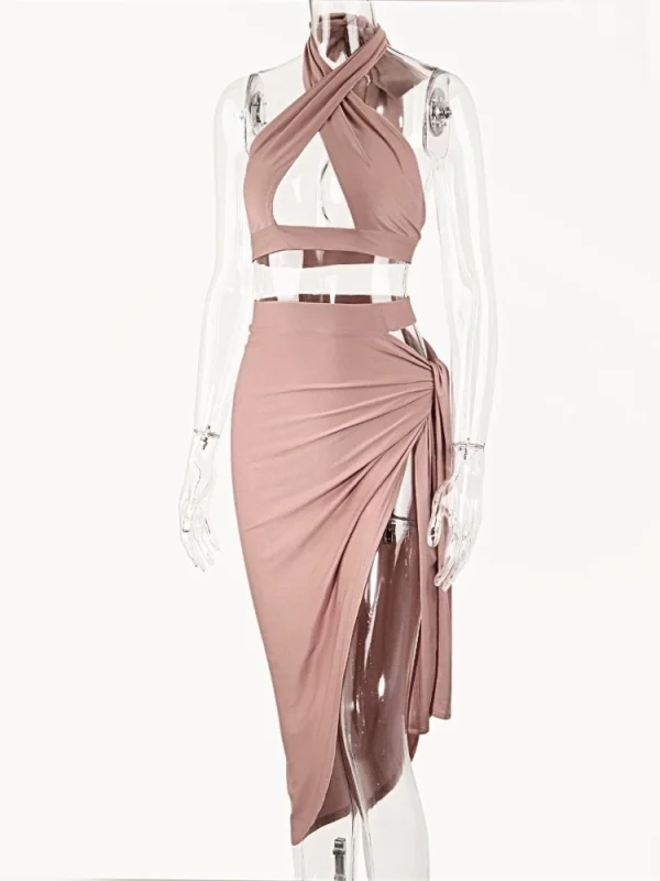 Sexy Cross Bandage Hollow Out Thigh-high Split Slim Bodycon Dress - Image 4