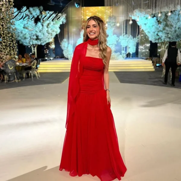 Bowith Formal Red Chiffon Evening Dresses